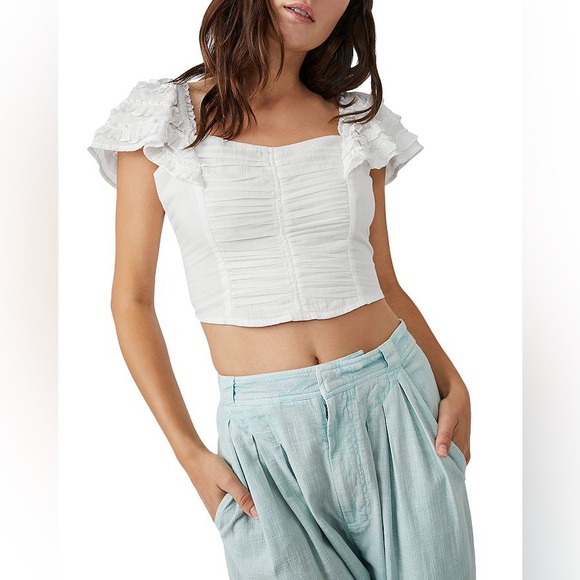 Free People Tops - 🌻🚨🆕FREE PEOPLE🚨Thank You Very Sweetly Ruffle Sleeve Crop Top-Size X-Small